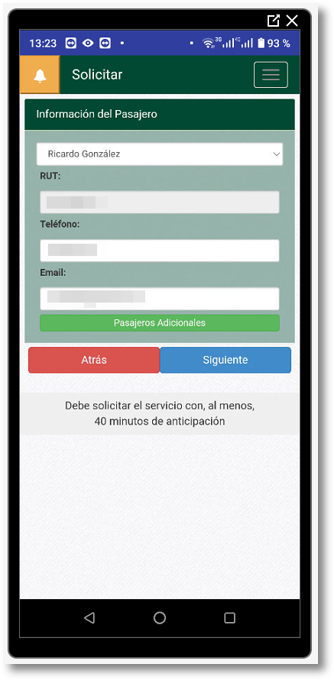 Datos de identificación del pasajero