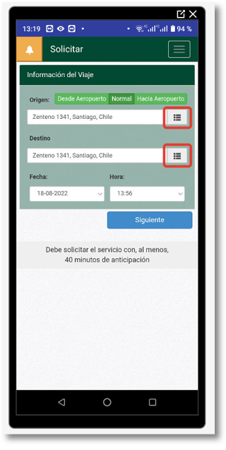 Selección de direcciones habituales