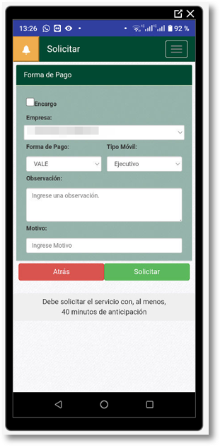 Configuración de pago y tipo de móvil