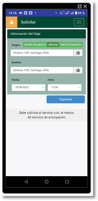 Pantalla principal para ingresar servicios