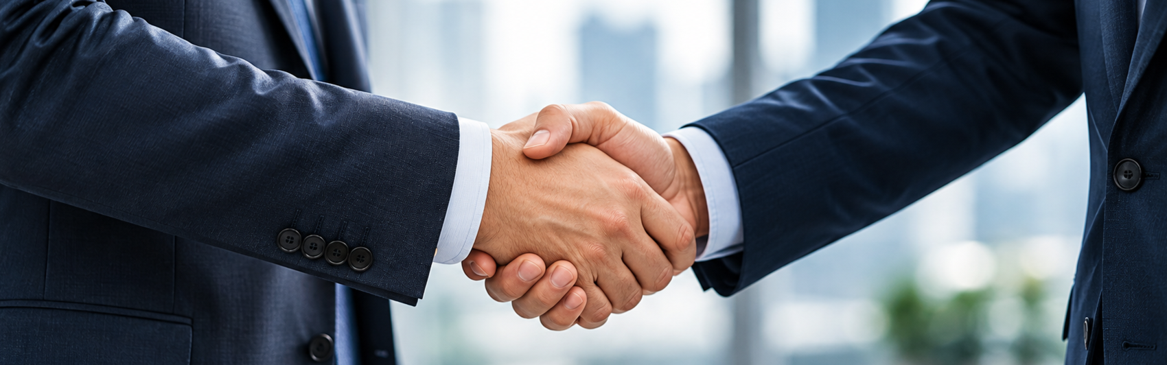 Profesionales estrechando las manos para establecer un convenio empresarial
